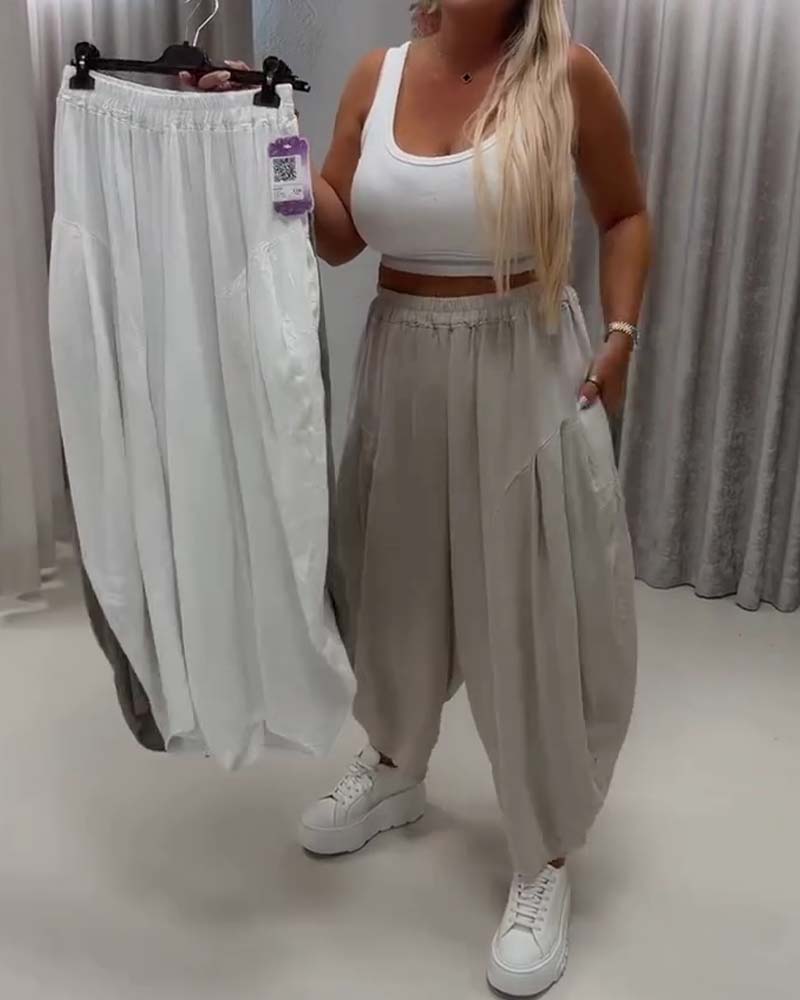 Elastic Waist Wide Leg Harem Pants