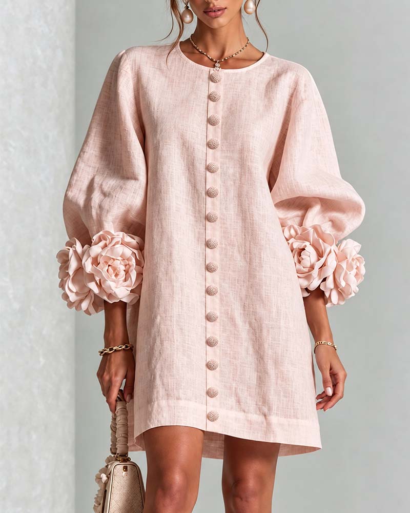 Stylish Floral Lantern Sleeve Dress