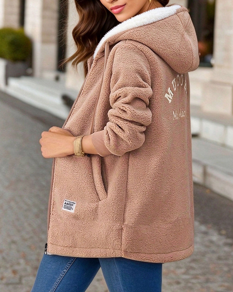 Fleece Thickened Zipper Pocket Hooded Coat