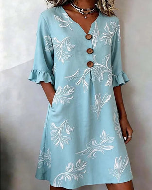 Three-Button Floral Print Dress
