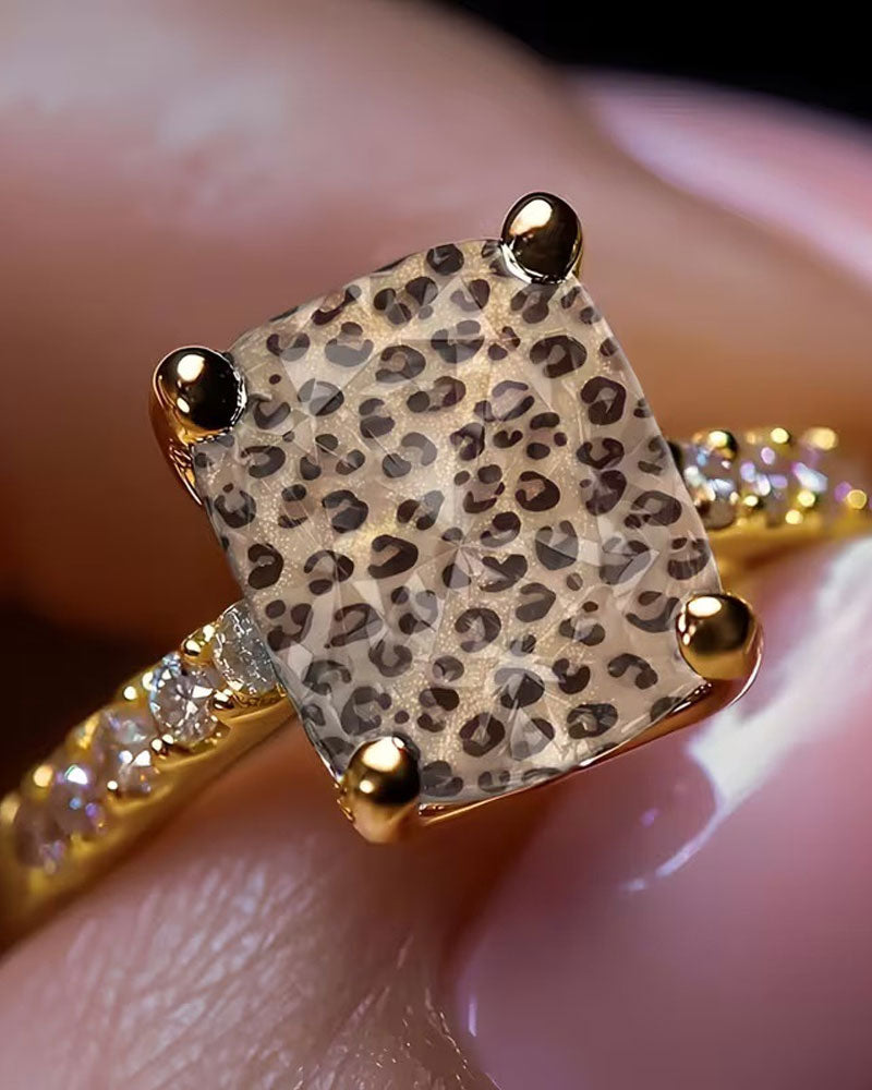 Leopard Print Square Statement Ring