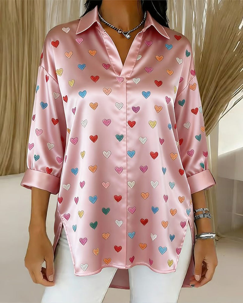 Three-Quarter Sleeve Lapel Love Blouse