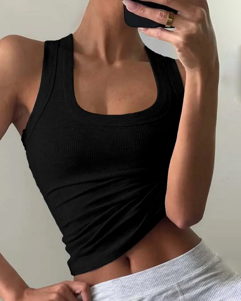 U-Shaped Square Neckline Slim-Fit Tank Top