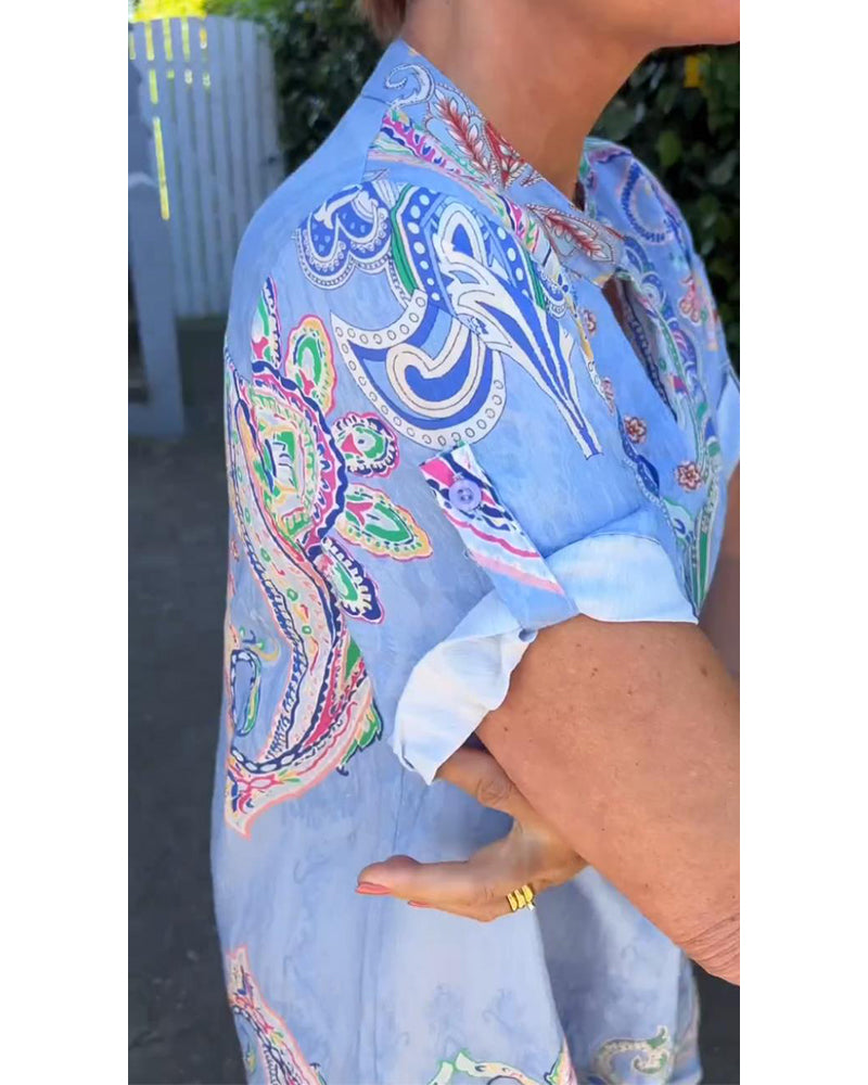 V-neck fold sleeve printed dress