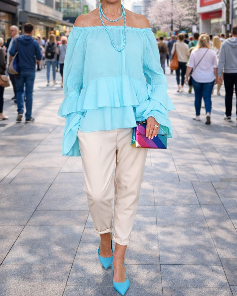 Off-Shoulder Tiered Ruffle Blouse