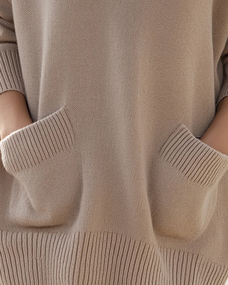 Lapel Pockets Drop Shoulder Sweater