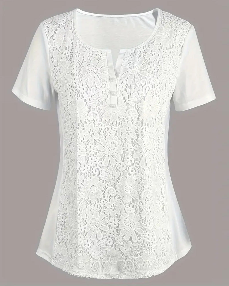 Round Neck Lace Panel Blouse