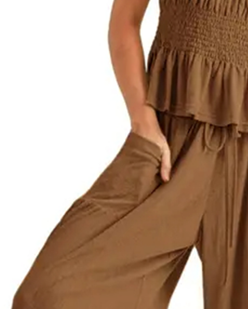 Solid-Color Short-Sleeve Set