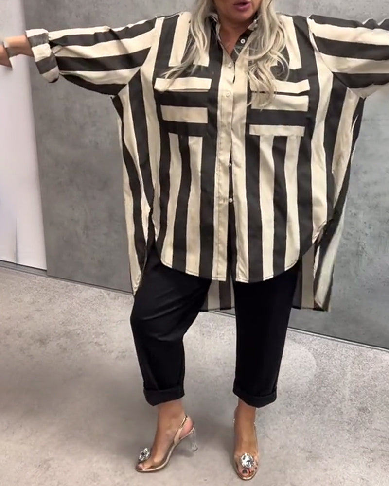 Long-Sleeved Loose Striped Shirt