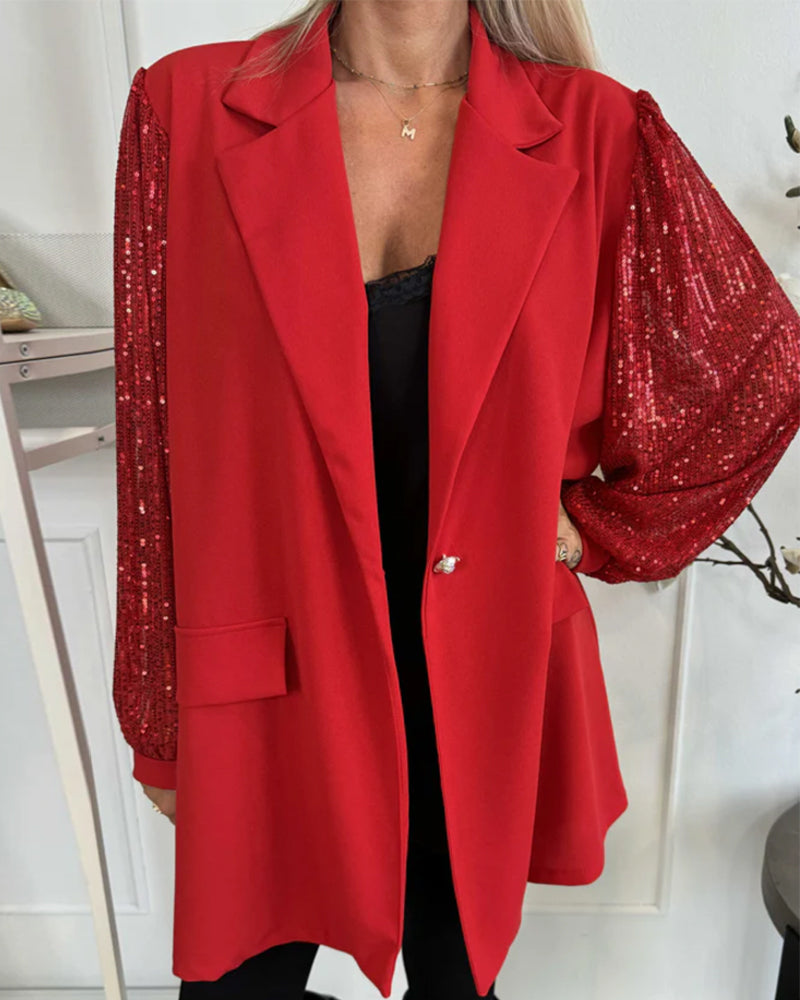 One-Button Sequined Patchwork Blazer