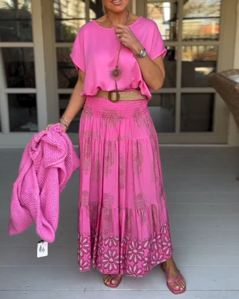 Round neck solid color loose T-shirt