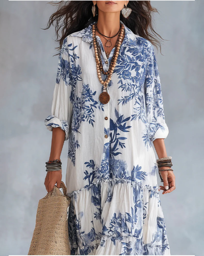 Casual Printed Lapel Dress