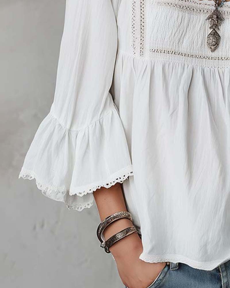 Square Neck Flare Sleeve Blouse