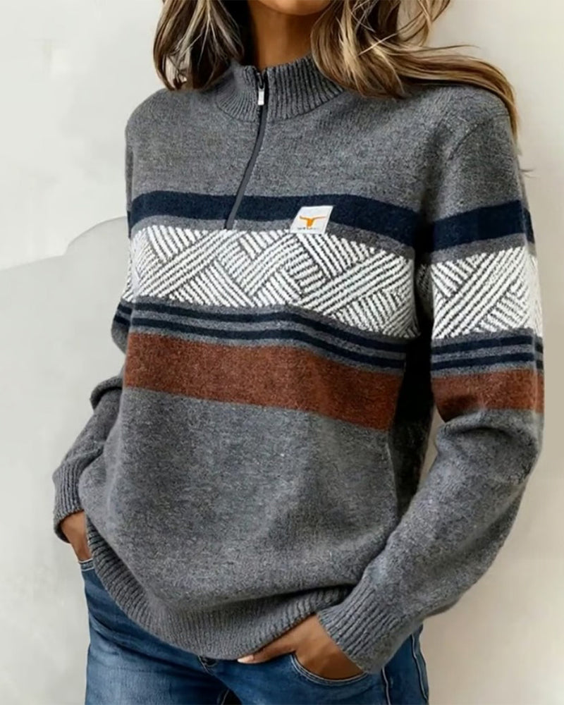 Long-Sleeved Color-Blocked Pullover