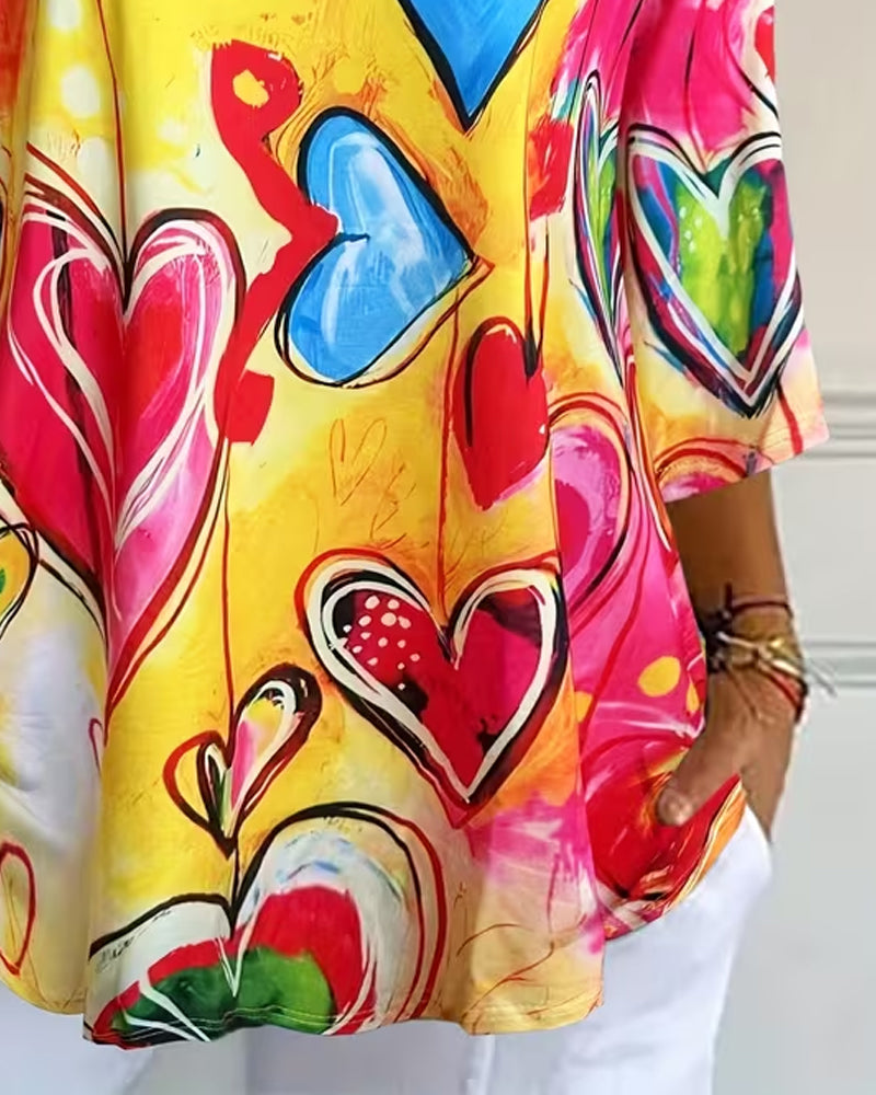 Heart Graffiti Print Top