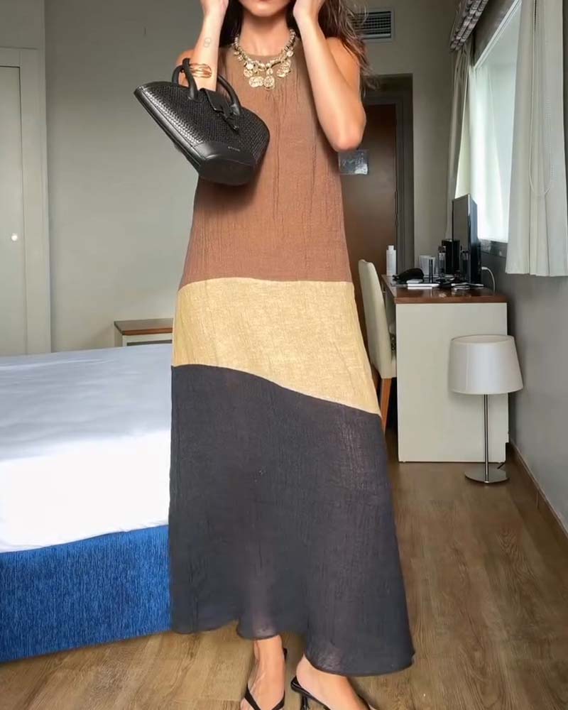 Sleeveless Color-Block Casual Dress