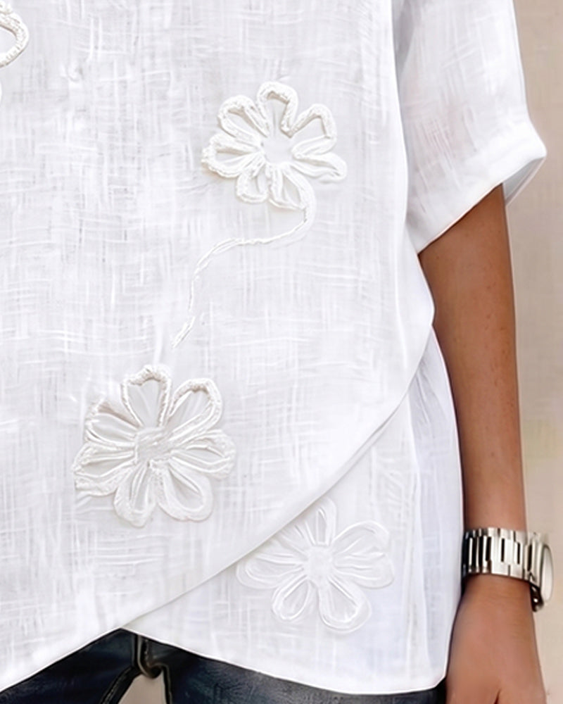 V-Neck Floral Half Sleeve Blouse