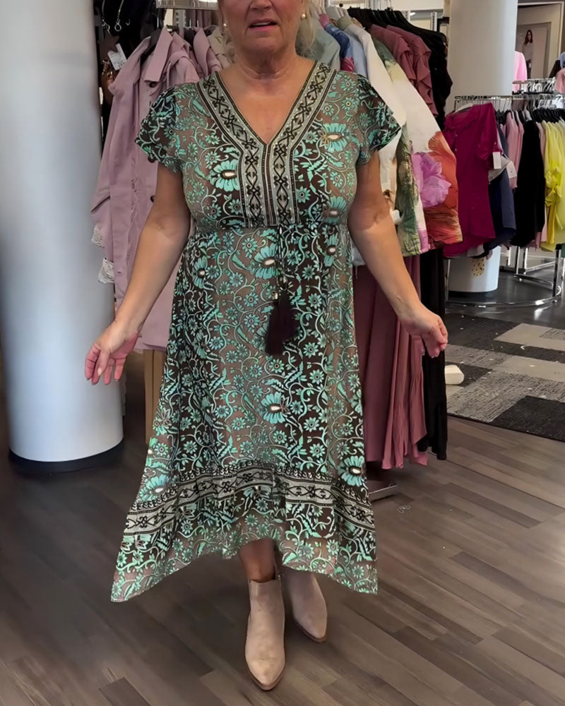 Retro Floral Print Mid-Sleeve Dress