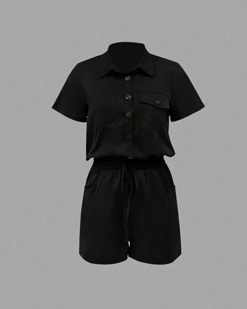 Button Pocket Elastic Waist Jumpsuit
