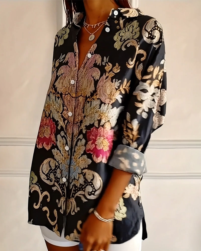Collared Printed Button-Up Shirt