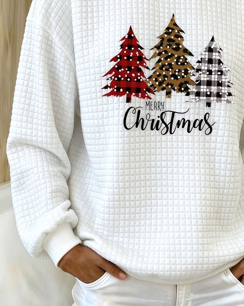 Crew Neck Plaid Pullover Christmas Tree Sweatshirt