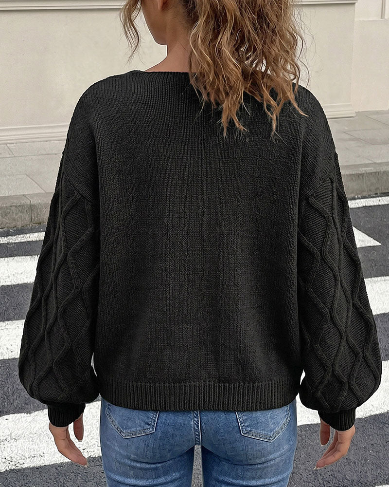 Lantern Sleeve Argyle Fashion Knit Pullover