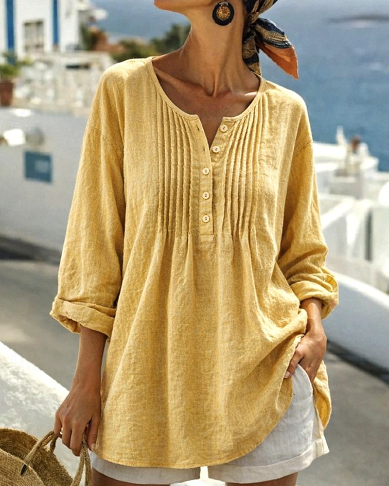 Pleated Mid-Length Casual Blouse