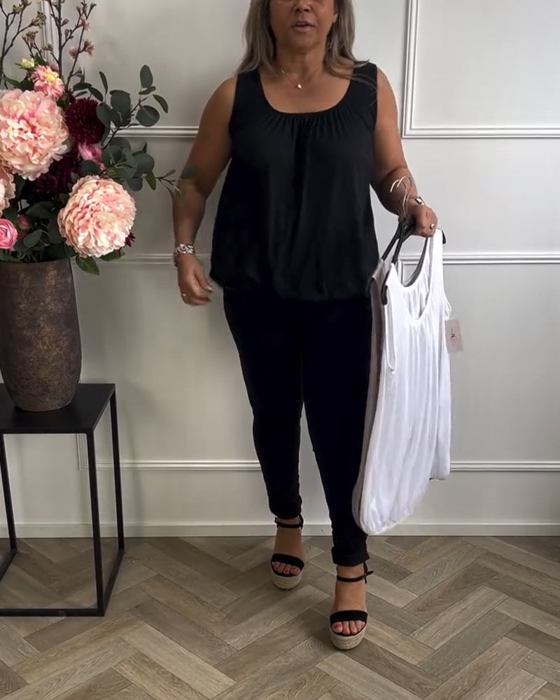 Aumora Sleeveless Solid Color Pleated Tank Top