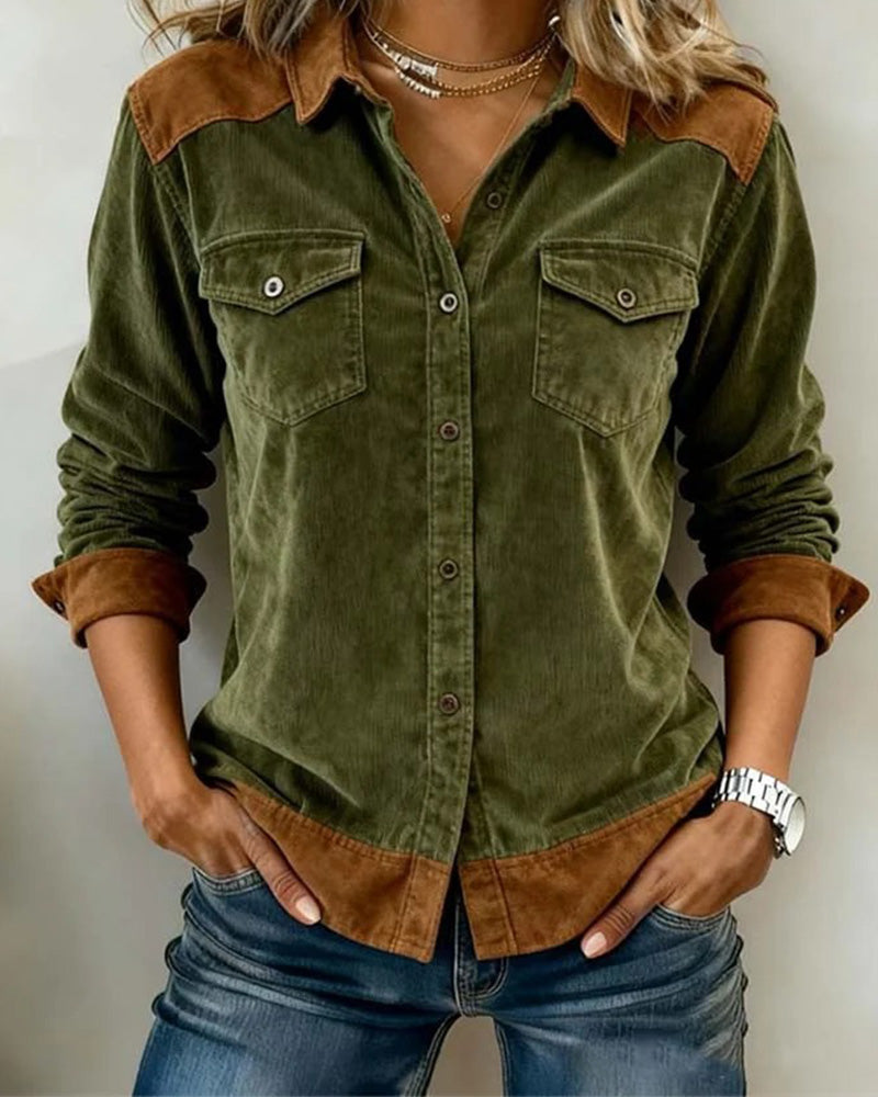 Stylish Corduroy Color Block Shirt