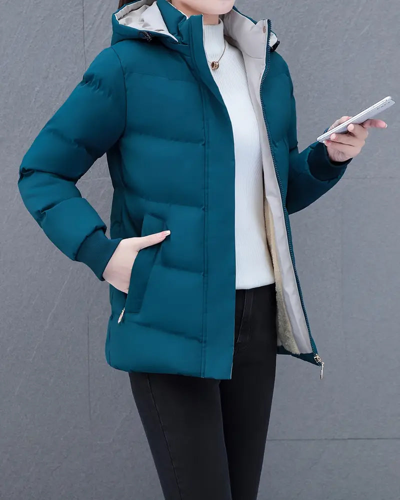 Casual Solid Color Warm Hooded Jacket
