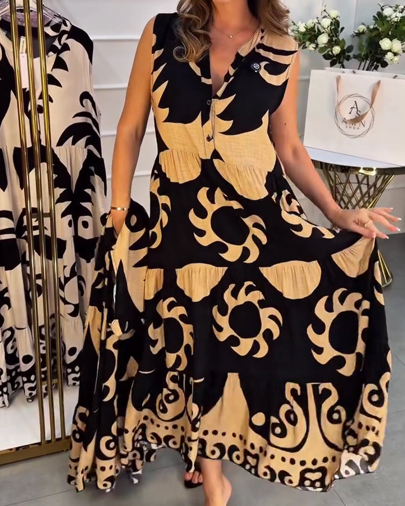 Casual V-Neck Printed Dress