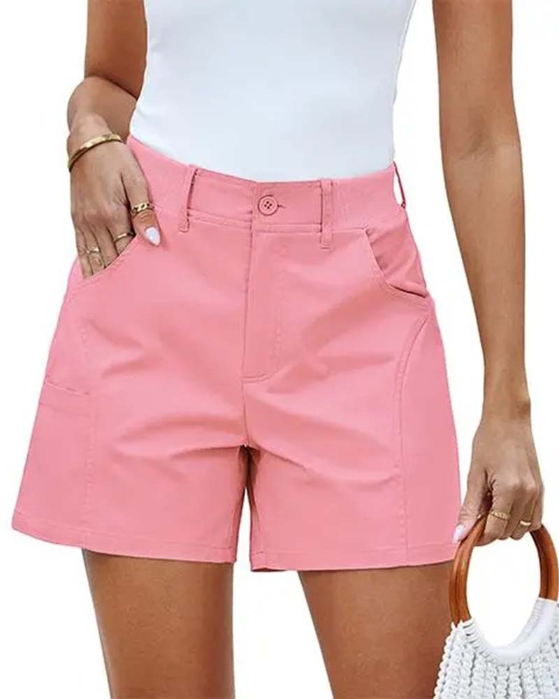 Pocket Button Solid Color Shorts