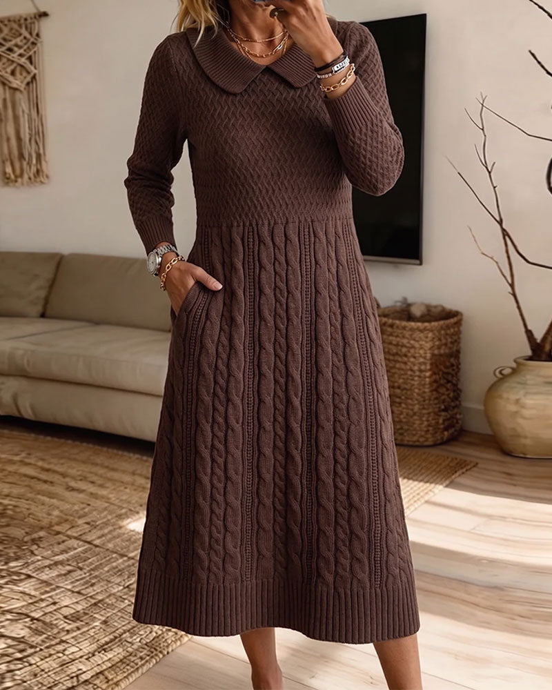 Peter Pan Collar Cable Knit Sweater Dress