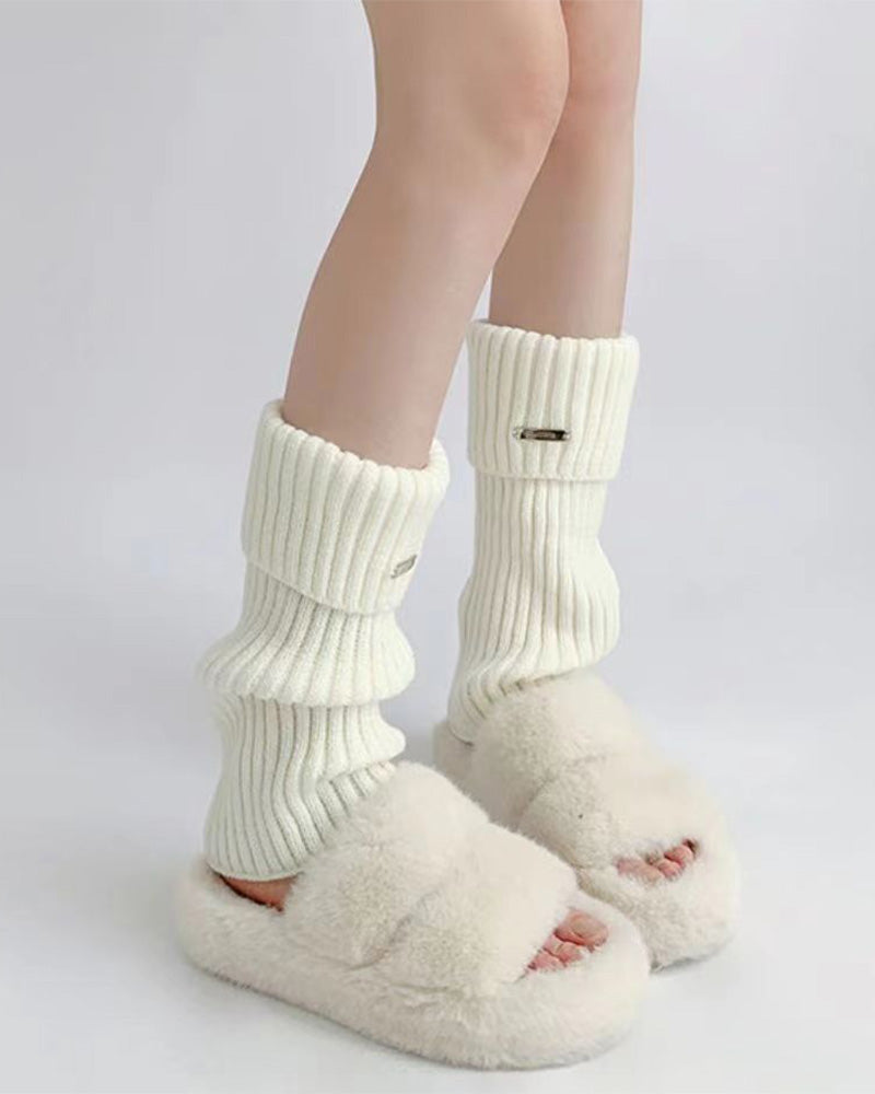 Women's Basic Solid Metal Label Decor Leg Warmers, Minimalist Womenswear