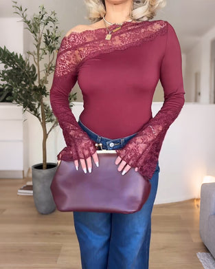 Lace Flare Sleeve Patchwork Top