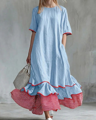 Color Block Stripe Ruffled Maxi Dress