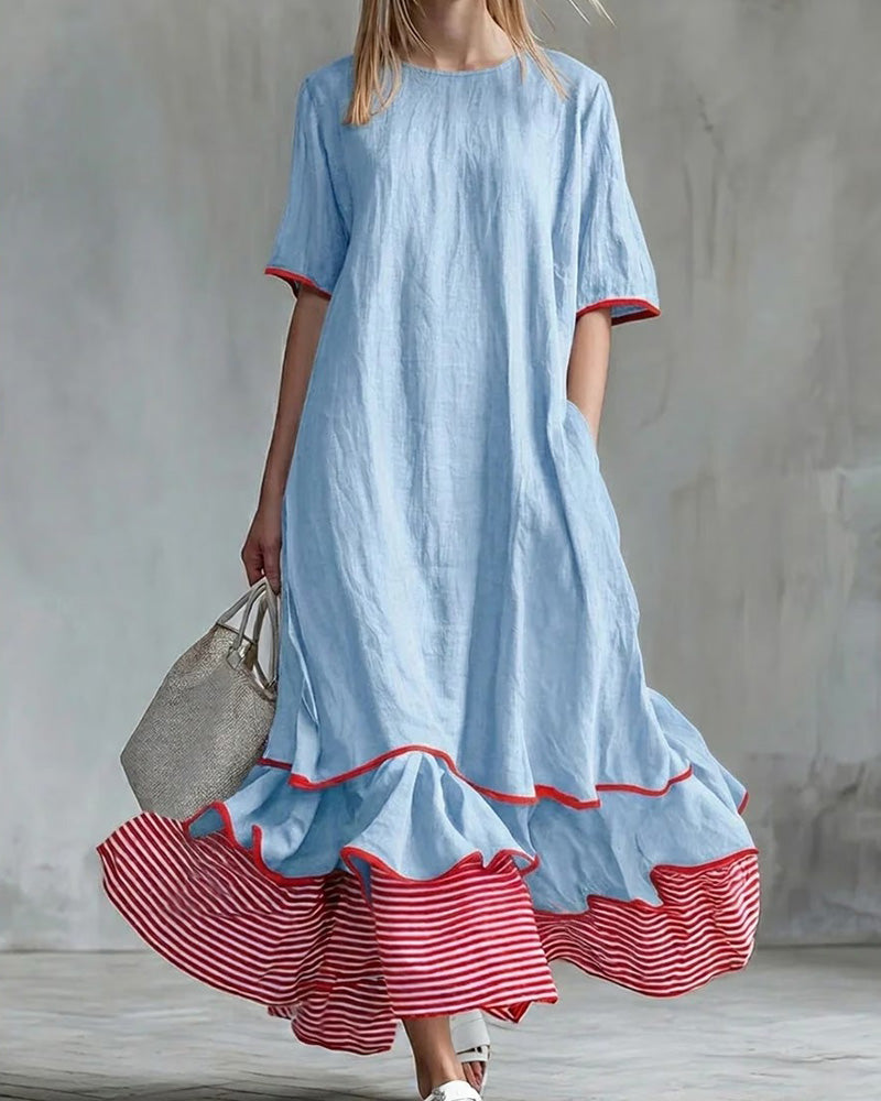 Color Block Stripe Ruffled Maxi Dress