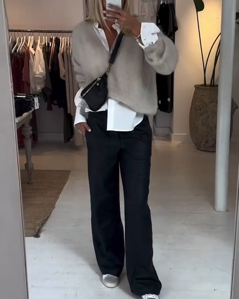 Drapey Wide-Leg Casual Leather Pants
