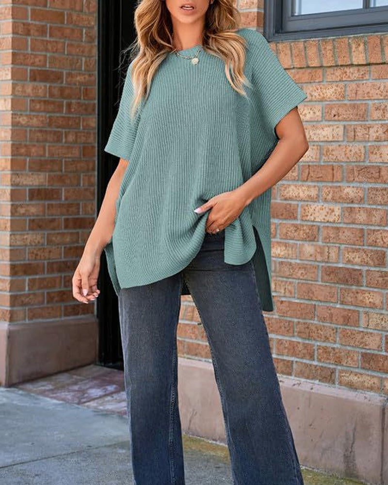 Solid Crewneck Batwing Sleeve Pullover