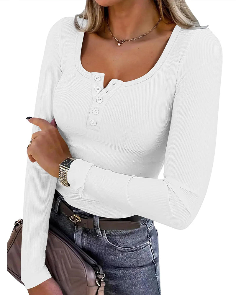 Casual Button Long Sleeve Blouse