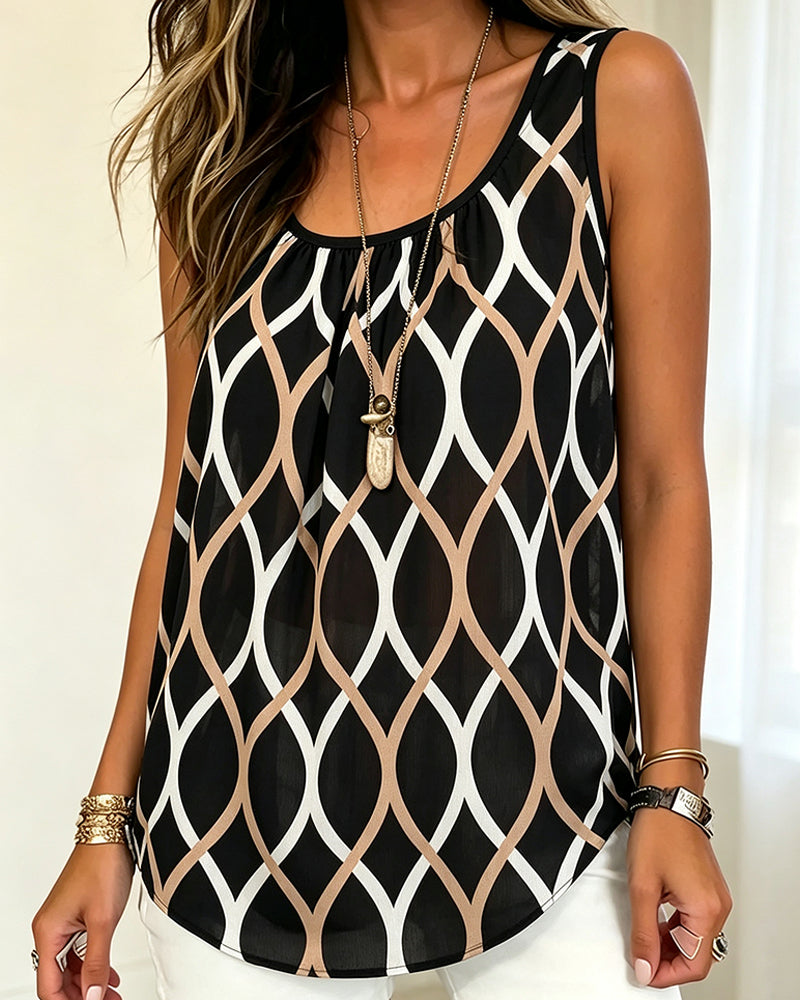 U-Neck Sleeveless Line Loose Tank Top