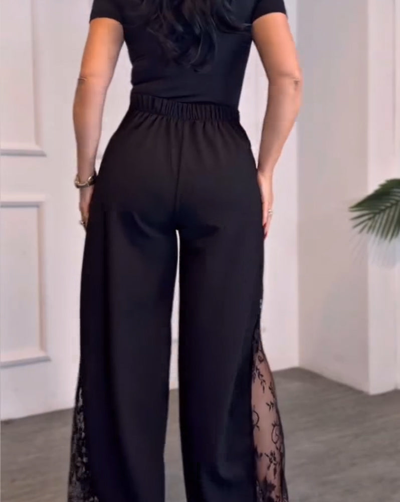 Lace Patchwork Wide-Leg Pants