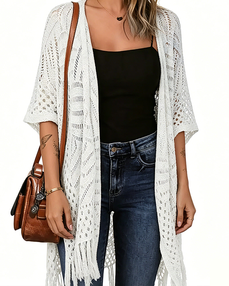 Hollow Out Fringed Cardigan