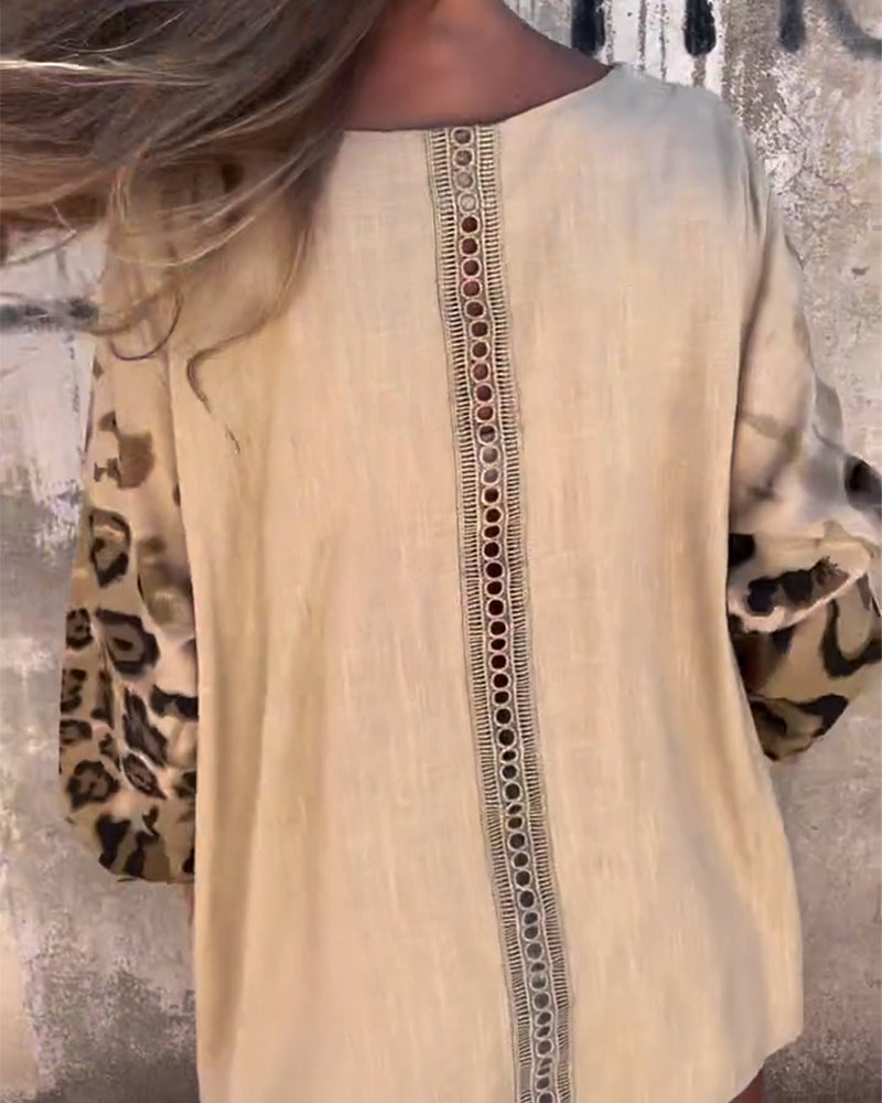 Casual Leopard Print Crew Neck T-Shirt