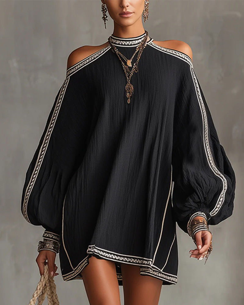 Lantern Sleeve Casual Short Dress