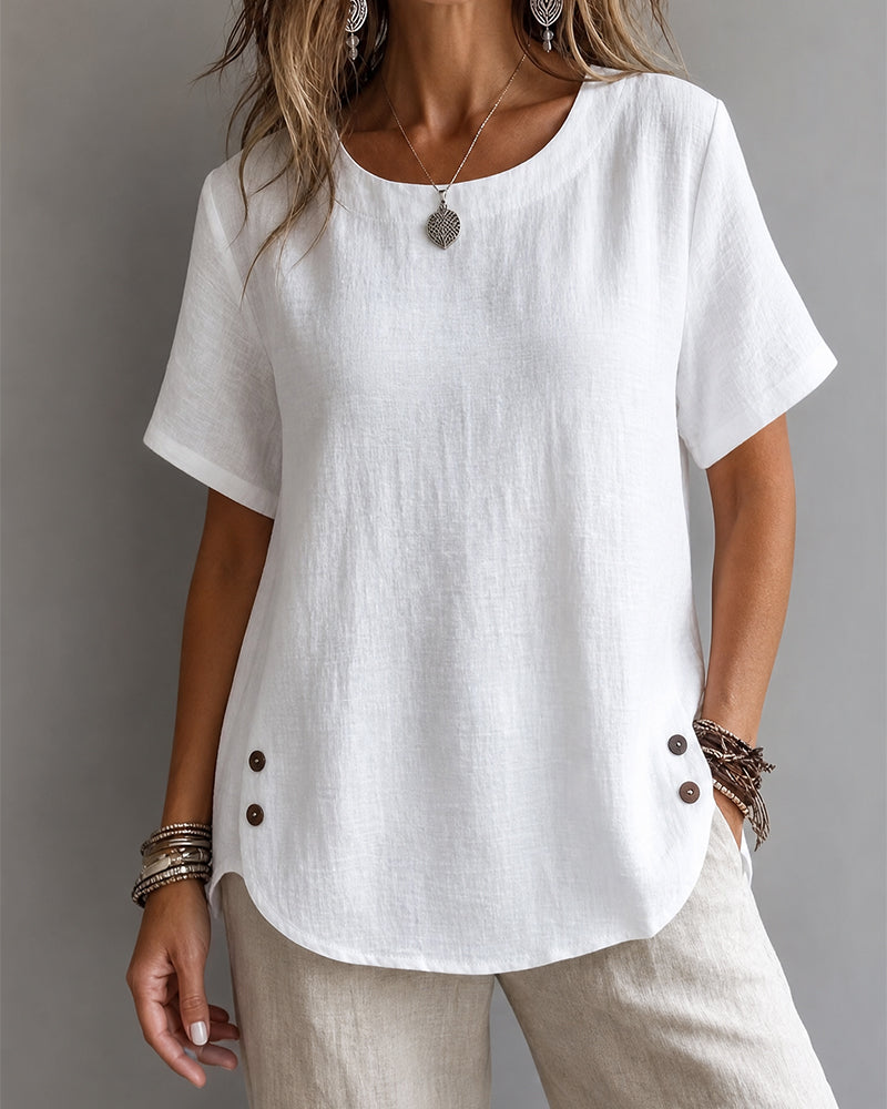 Crew Neck Solid Color Simple T-Shirt 100%Cotton