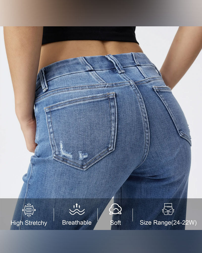 Pocket Button Wide Leg Jeans
