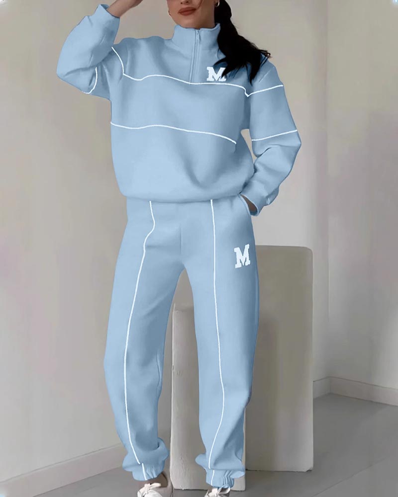 Women's Casual Letter M Long Sleeve Two Piece Set