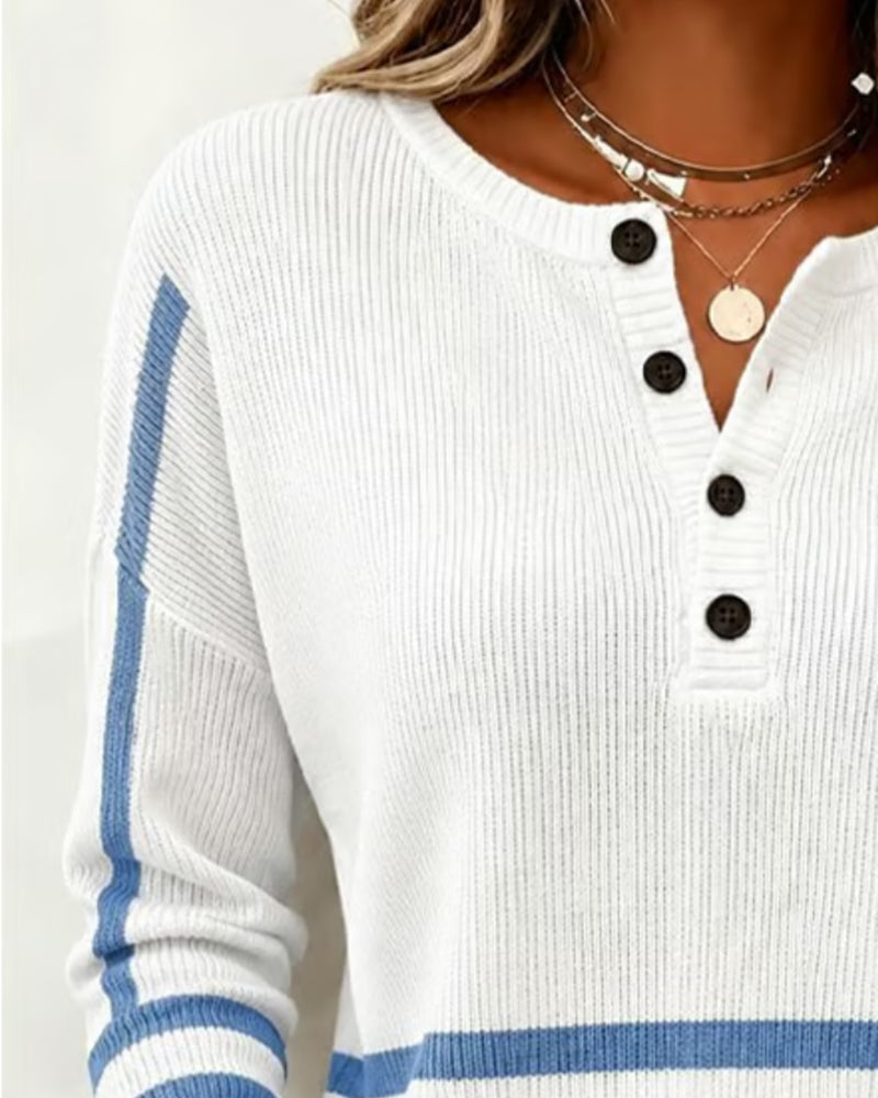 Striped Henley Knit Pullover