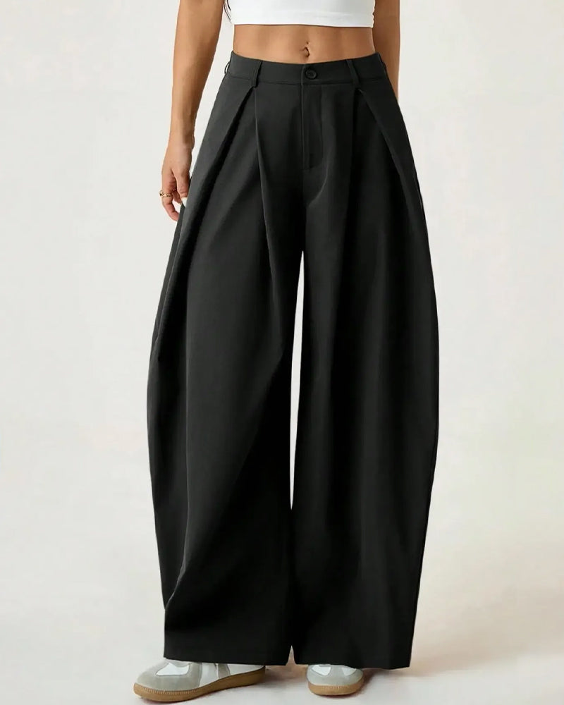 High-Waist Pleated Wide-Leg Casual Pants